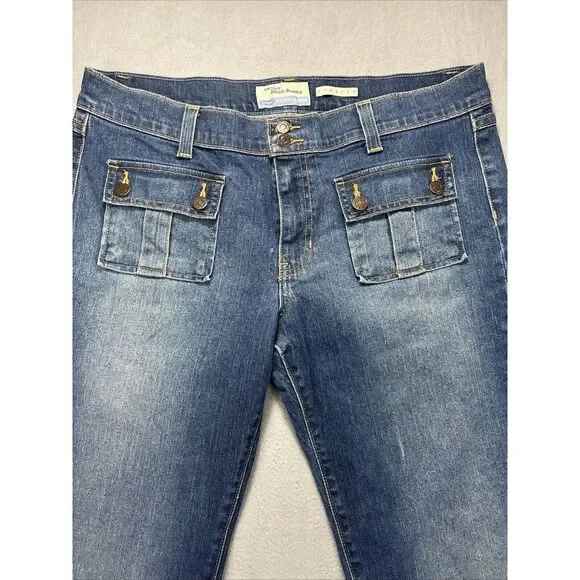 VTG OLD NAVY Jeans Womens 16 Stretch Flare Bootcut Flap Pockets Denim Faded Blue - Picture 2 of 15